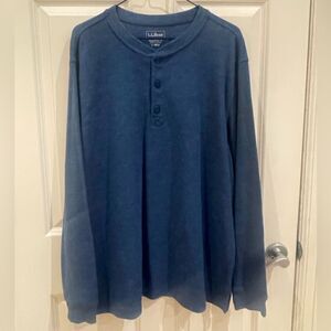 Quality Sturdy LL Bean Waffle Weave Long Sleeve Tee Blue size L Reg!
